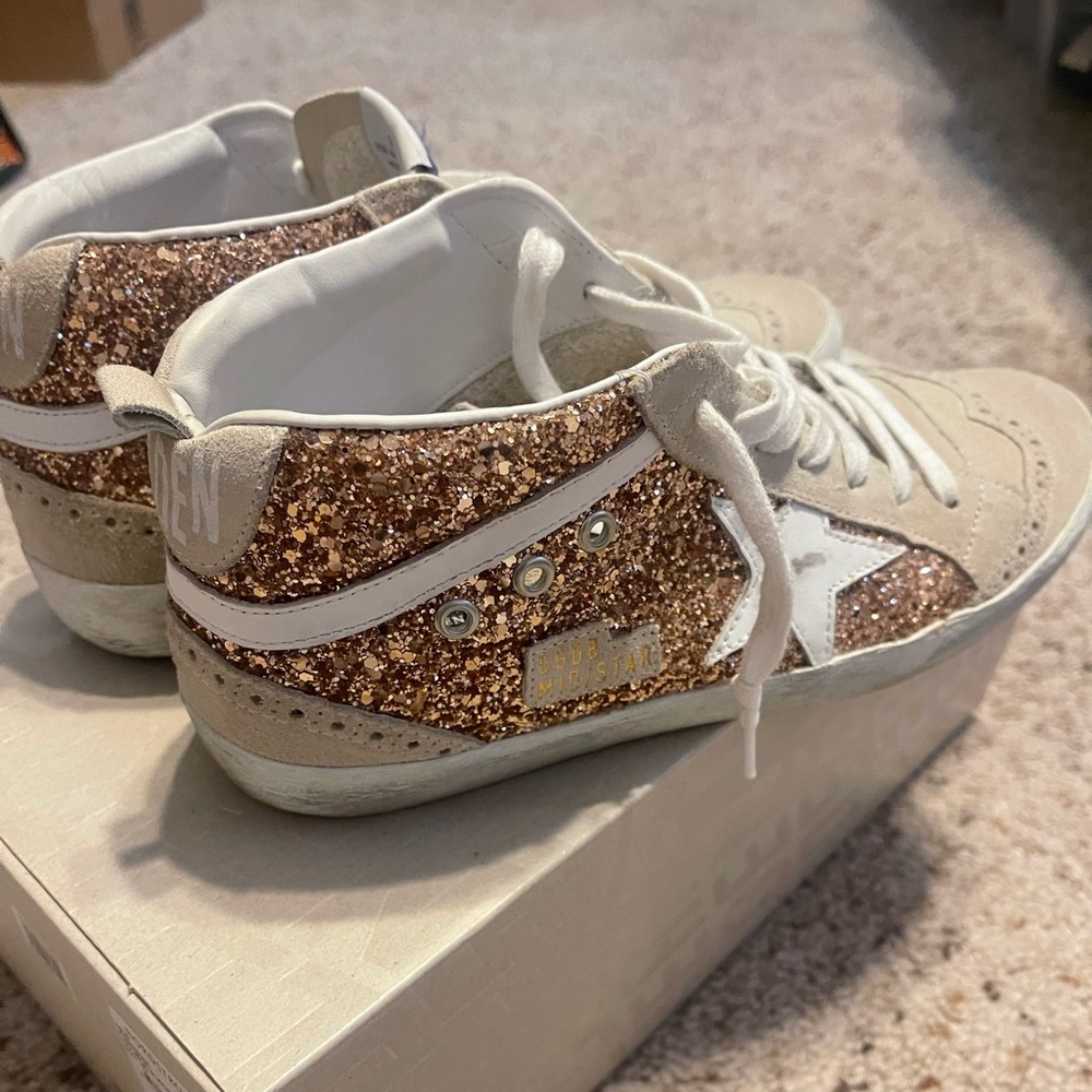 golden goose mid star glitter sneakers
